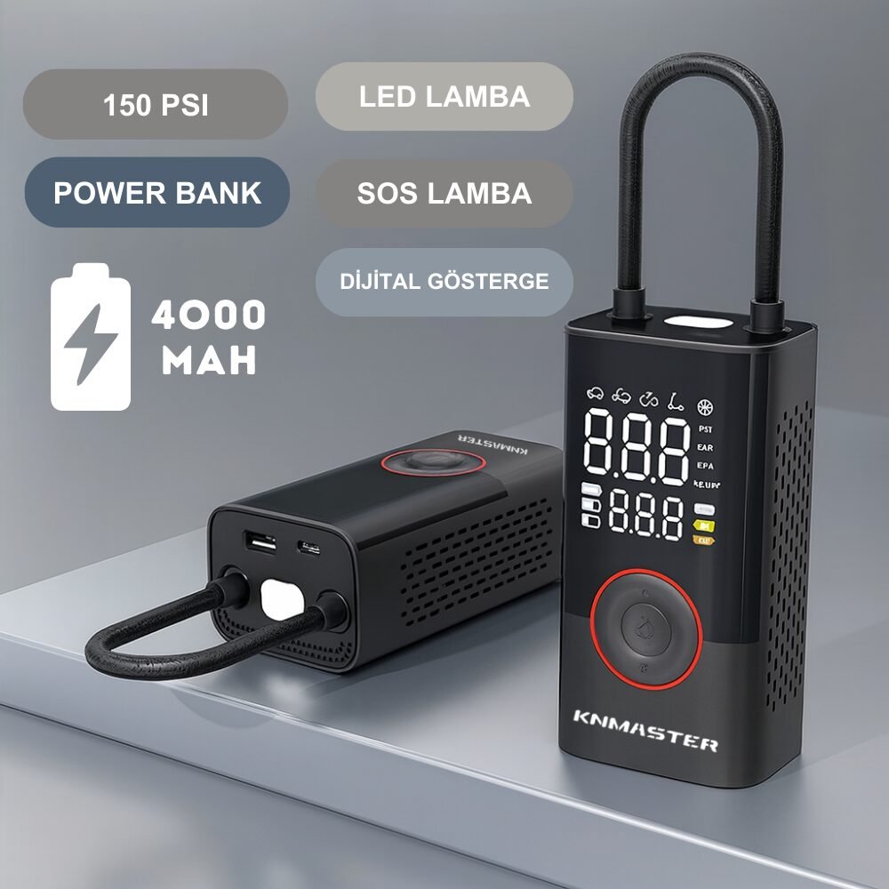 Knmaster LP200 – 150 PSI Dijital Göstergeli Şarjlı Hava Pompası - Görsel 5