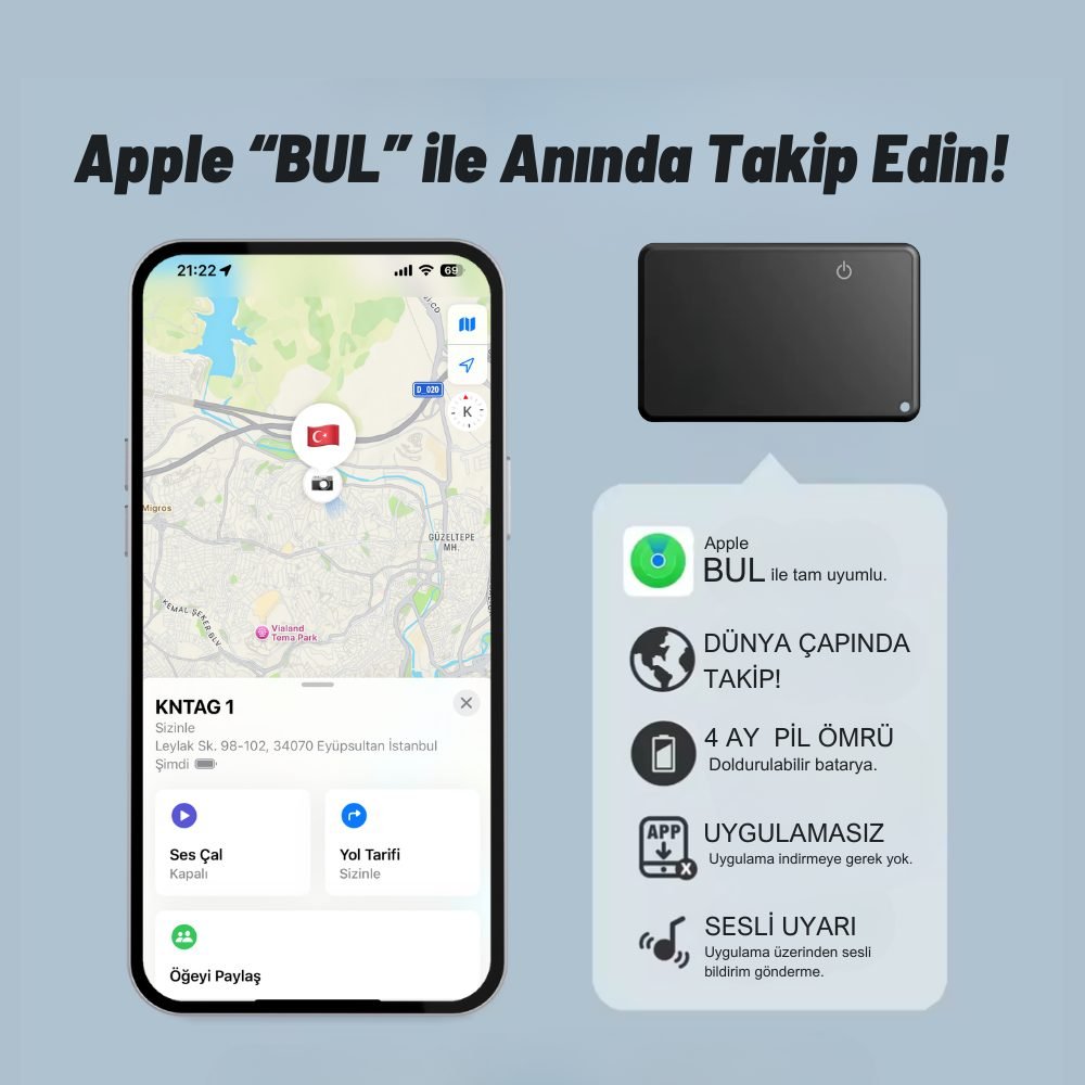 KNMASTER KNTAG 1C – Ultra İnce Akıllı Takip Kartı (Cüzdan Bulucu) - Görsel 5