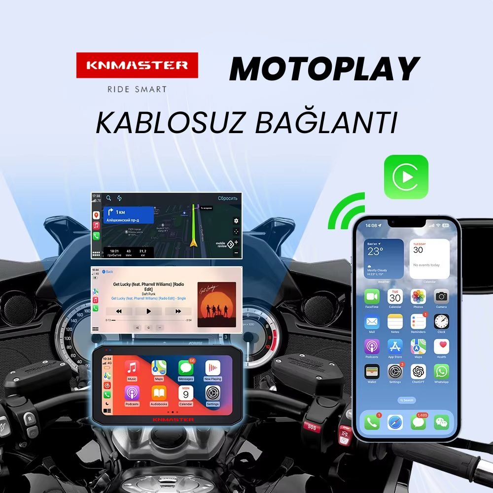KNMASTER MOTOPLAY 2000 – 6.25” 2K Çift Kameralı Kablosuz CarPlay & Android Auto Destekli Motosiklet Multimedya Ekranı - Görsel 7