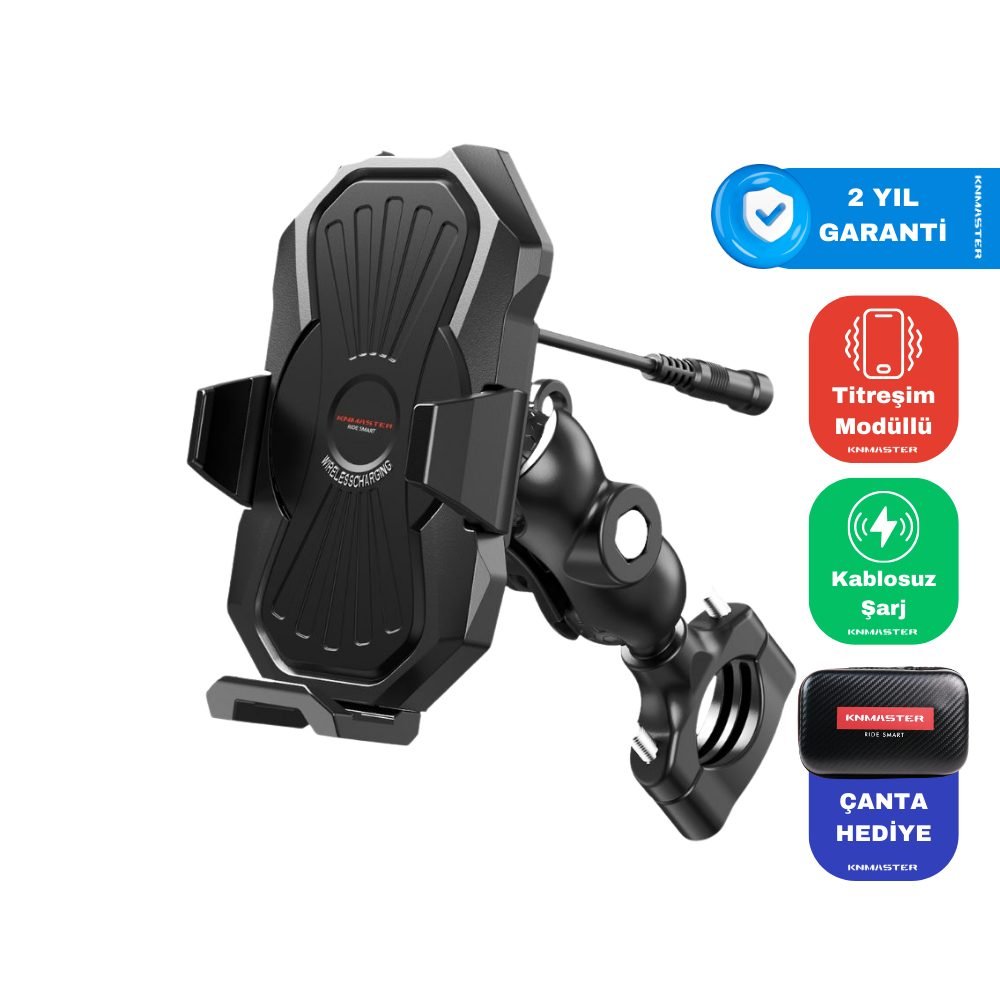 KNMASTER TT-880 WU Kablosuz Şarjlı Titreşim Önleyicili Motosiklet Telefon Tutucu